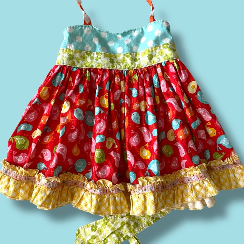 Handmade Matilda Jane Inspired Vibrant halter dress tunic Bird Print
